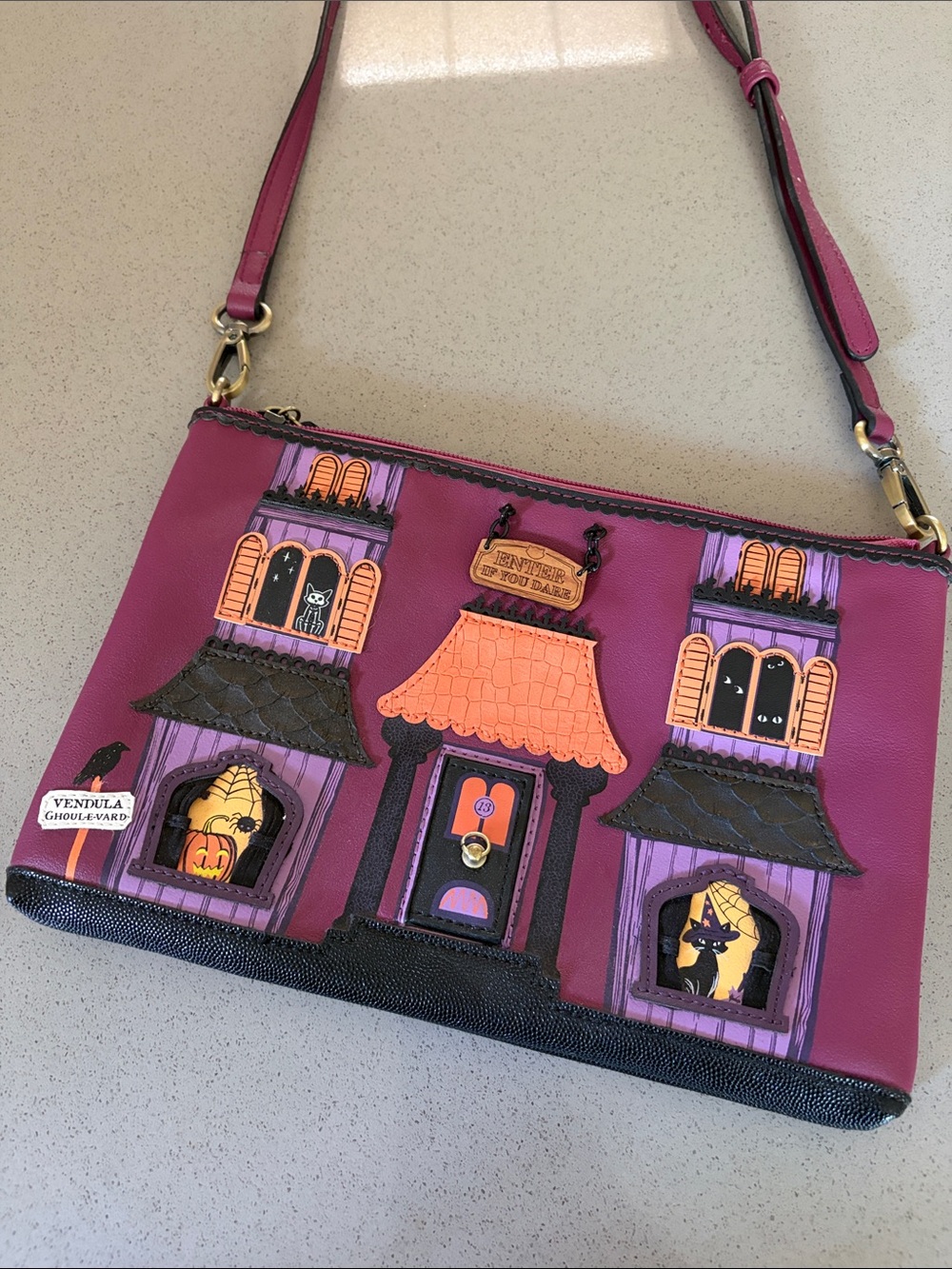 Vendula Purple (Maroon) Haunted House Crossbody Bag - Picture 4 of 15